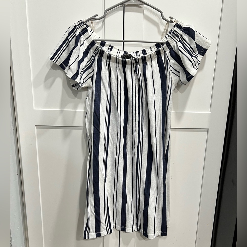 Blue and white off the shoulder dress